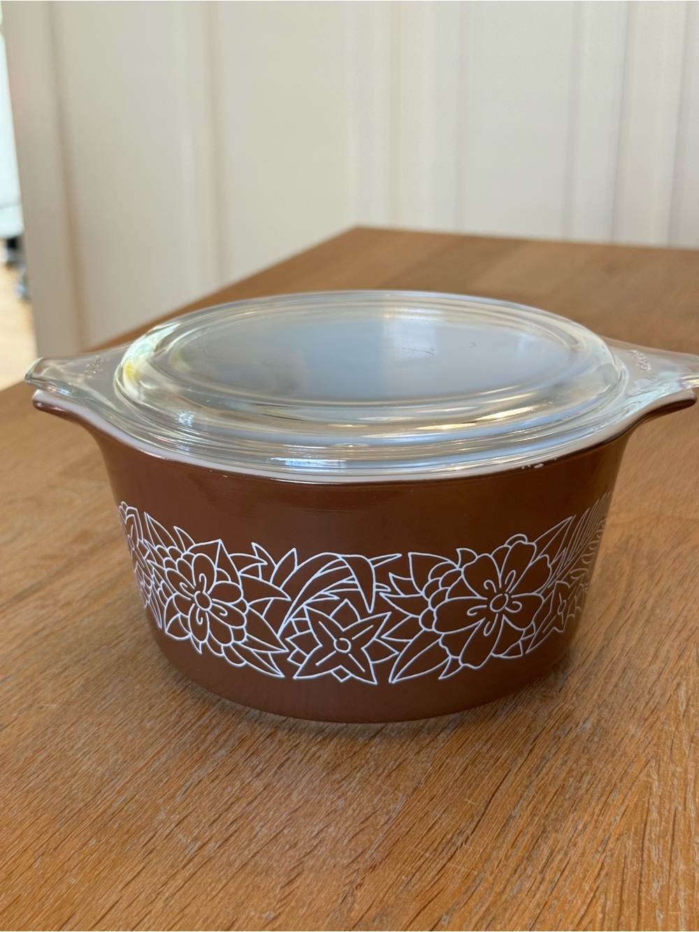 🤎 Vintage Pyrex 473-B Woodland Casserole 1Qt w/ Lid | Brown Floral 1970s